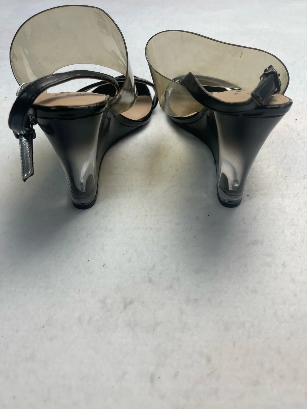 Mix No. 6 Black Patent and Smoky PVC Clear Wedge Sandals